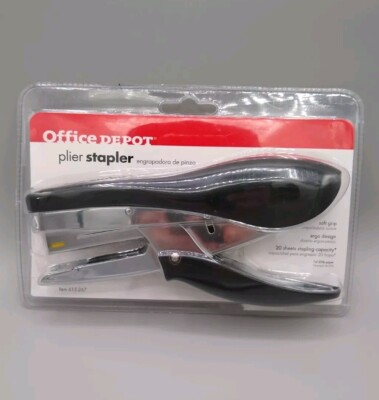 New Ergonomic Plier Stapler 20 Sheet Capacity Office Depot soft grip NIP