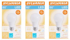 pack of 3 Sylvania LED Light Bulb, 60 watt equivalent A19, Soft White,