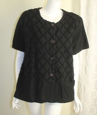 Focus Usa Sz M Black Shirred Chenille Diamond Cotton Jacket Topper