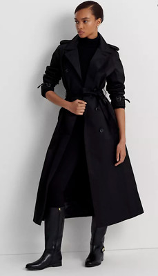 Lauren Ralph Lauren Double Breasted Maxi Trench Coat in Dark