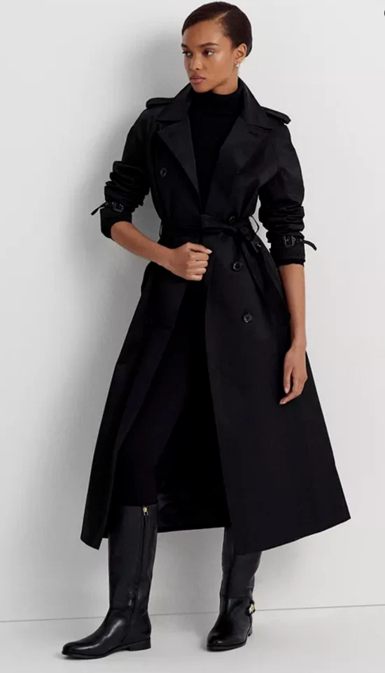 Lauren Ralph Lauren Double Breasted Maxi Trench Coat in Dark Navy Sz L