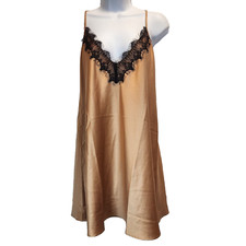 Fredericks of Hollywood Brown Erina Satin Lace Babydoll Size M Short Nightgown