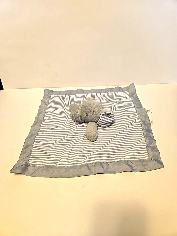 "Manta de seguridad Circo Elephant Lovey gris blanco rayas 12"" chupete satinado 2015" Foto 2 de 4