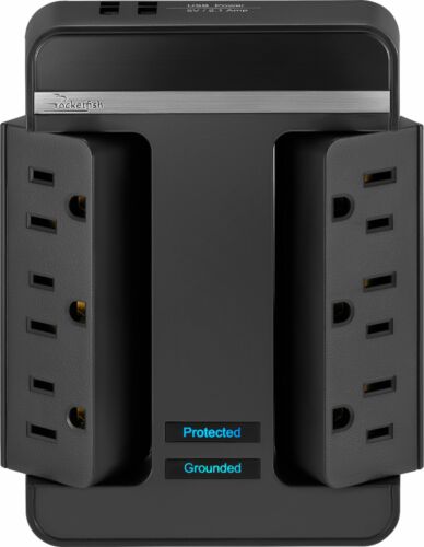Rocketfish- 6 Outlet/2 USB Swivel Wall Tap 2100 Joules Surge Protector - Black - Picture 2 of 4