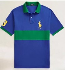 NEW Polo Ralph Lauren Mens Blue Green Stripe Big Pony 3 Mesh Polo Shirt Size 4XB
