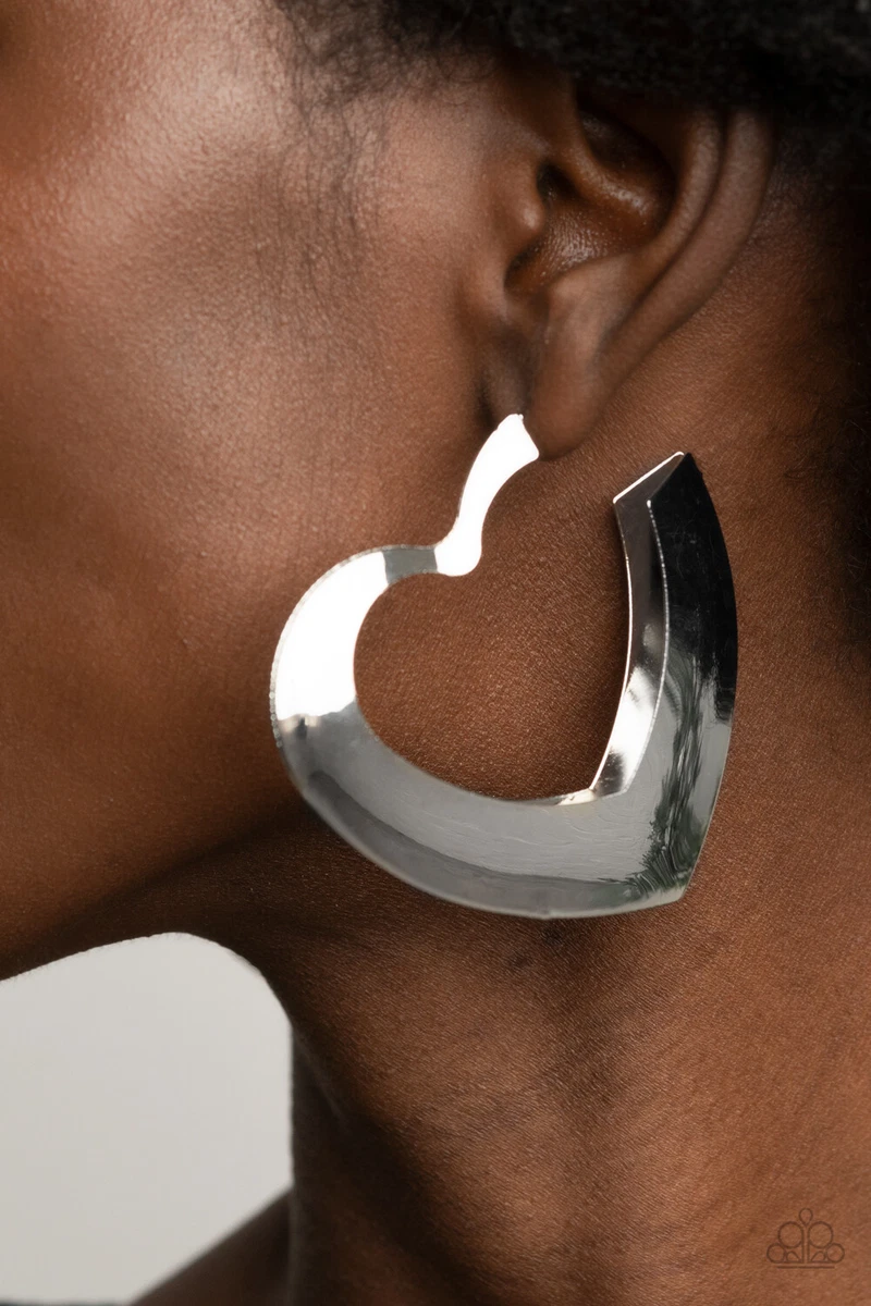 Paparazzi Heart Racing Radiance Silver Hoop Earrings NEW