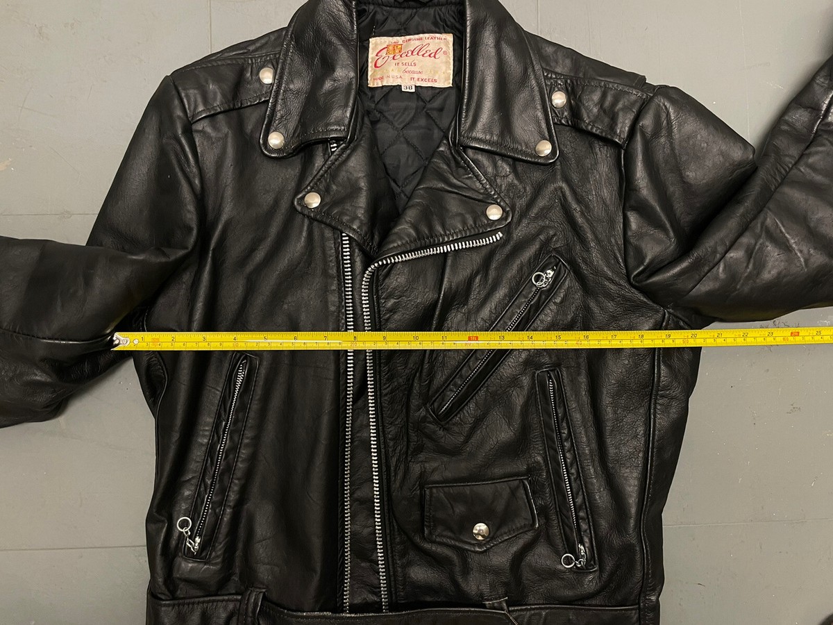 VINTAGE 1960's EXCELLED Black Leather Motorcycle Jacket 38 Zipper