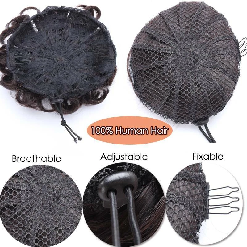 Extensiones de cabello humano ruso 100 % real moño desordenado estilo updo marrón rubio negro Foto 3 de 4