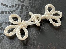 5 Paar gro&szlig;e Perlen Perlen chinesischer Knoten Frosch Knopfverschluss Satin elfenbein 13 cm