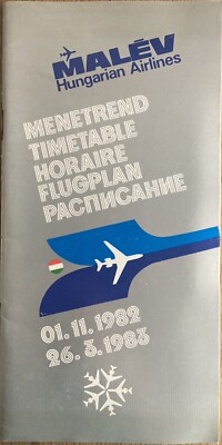 MALEV HUNGARIAN AIRLINES WINTER 1982/3 TIMETABLE TU154 TU134 ROUTE MAP