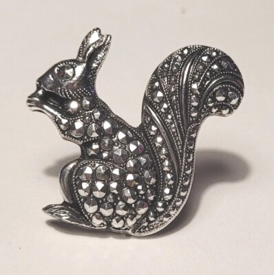 Broche Vintage écureuil Effet Marcassite - Métal Argenté - Référence K31 - Occasion