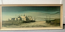 R Folland Painting Print Moonlight Estuary Large Vintage 49" x 118Cm Retro