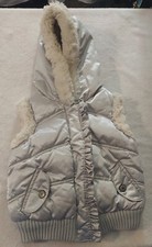 Old Navy Blue Puffer Vest Child 18-24 Month Faux Fur Trim Hood Flannel Accent