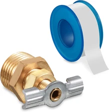 1 Pack 1/2'' RV Water Heater Replacement Drain Valve with Tape, Durable Brass Co