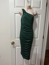 Women's Green Body Con One Shoulder tank dress, Scrunch Size M