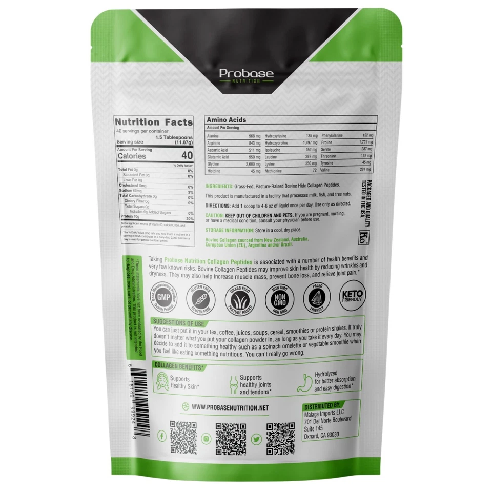 Probase Nutrition Hydrolyzed Grass-Fed Collagen Peptides Powder - 1 Pound - Image 2 of 4