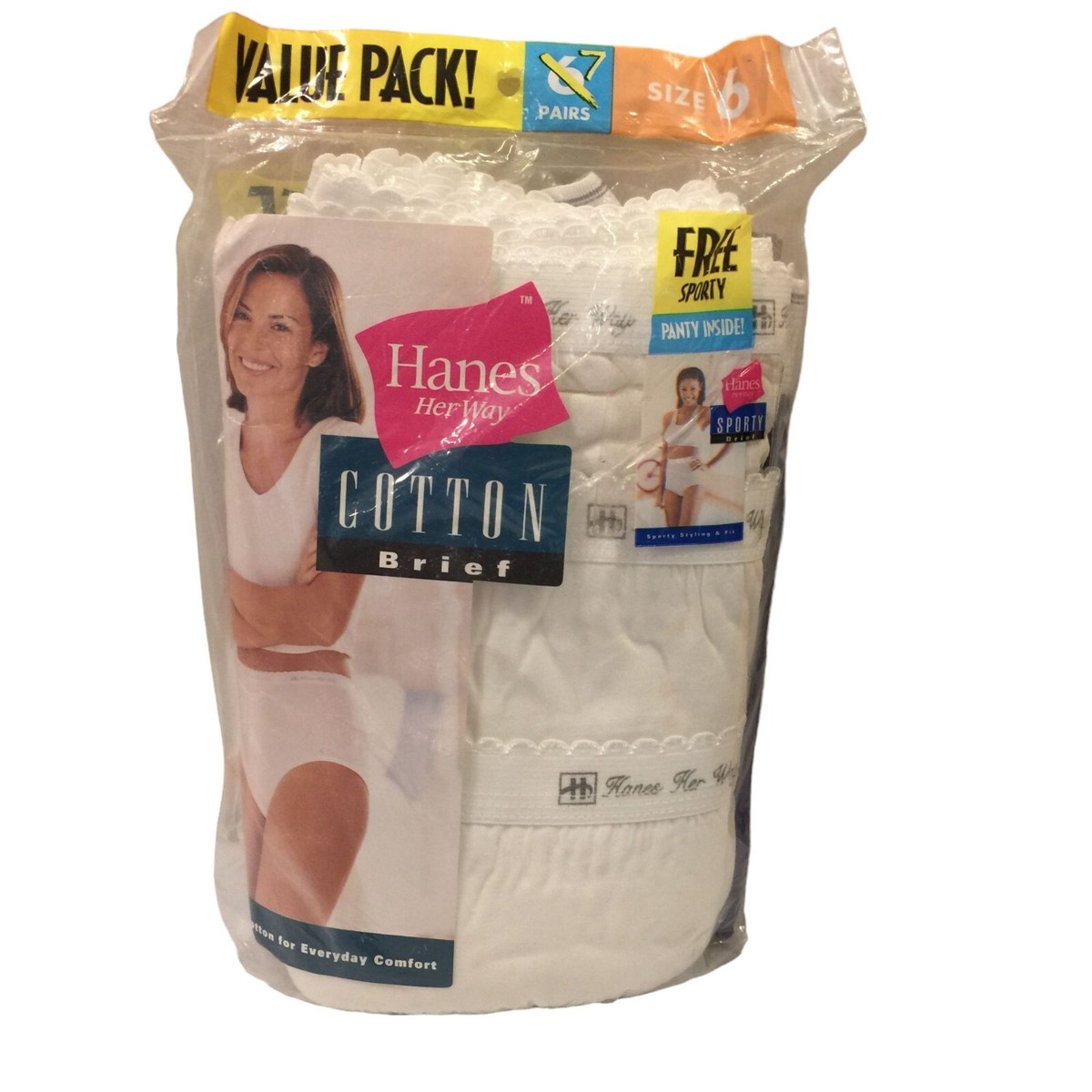 Hanes Her Way Value Pack Ladies Size 6 White Set of 6 + 1 Purple