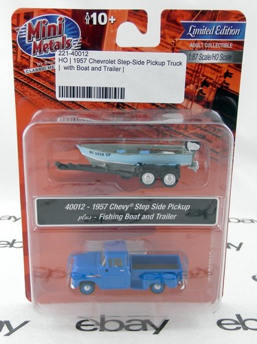 Camioneta Chevy HO '57 Step Side con bote de pesca y remolque - Mini metales #40012 | Zustand: New