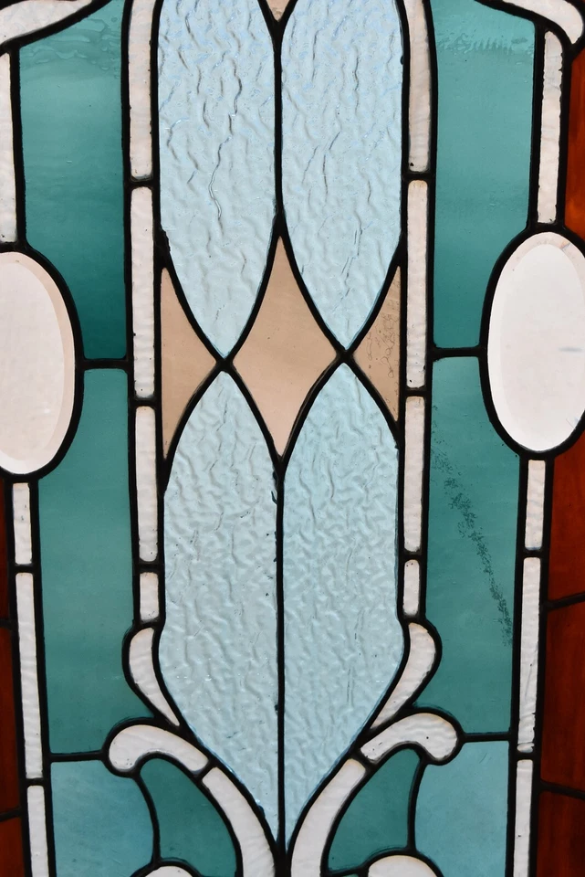 Ventana victoriana de vidrio con plomo teñido y biselado Foto 3 de 4