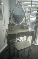 Vintage French Regency Style Dressing Table with Mirror and Stool