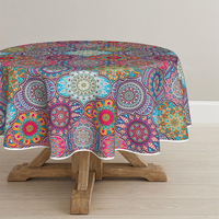 Boho Vintage Geometrie Marokkanisch Mandala Tischdecke Rund 120 Cm, Fleckschutz