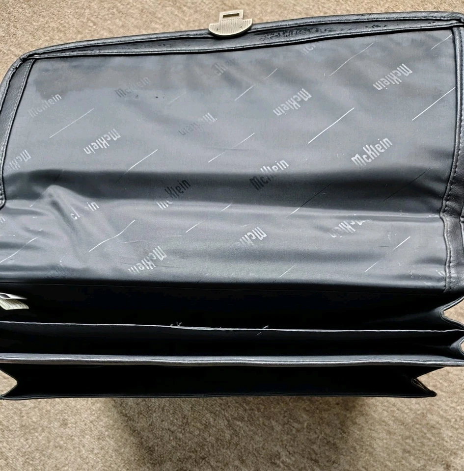 McKleinUSA Black Leather Shoulder Strap Briefcase Document Business Travel 16x12 - Image 4 of 4