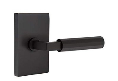 Emtek Select Privacy, L-Square Stem, Faceted Lever, Flat Black LH