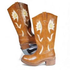 Frye and Co Miranda 10 Flower Boots 'Saddle Brown' Women's 7 Vegan Leather