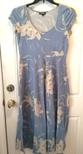 Chaps size M Blue Lily Floral Scoop Neck Full Skirt 100% cotton Maxi Dress pa474