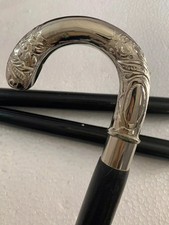 Royal Silver Handle Walking Cane Black Wooden Stick Antique Look Victorian Prop