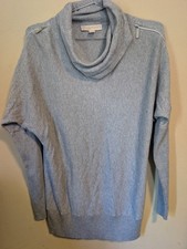Michael Kors Sweater MEDIUM Long Sleeve Zip Shoulder Cowl Neck Tunic Soft Gray