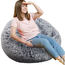 Fluffy Bean Bag Chair, 3FT Round Memory Foam Filled Bean Bag for Teens  Kids,...