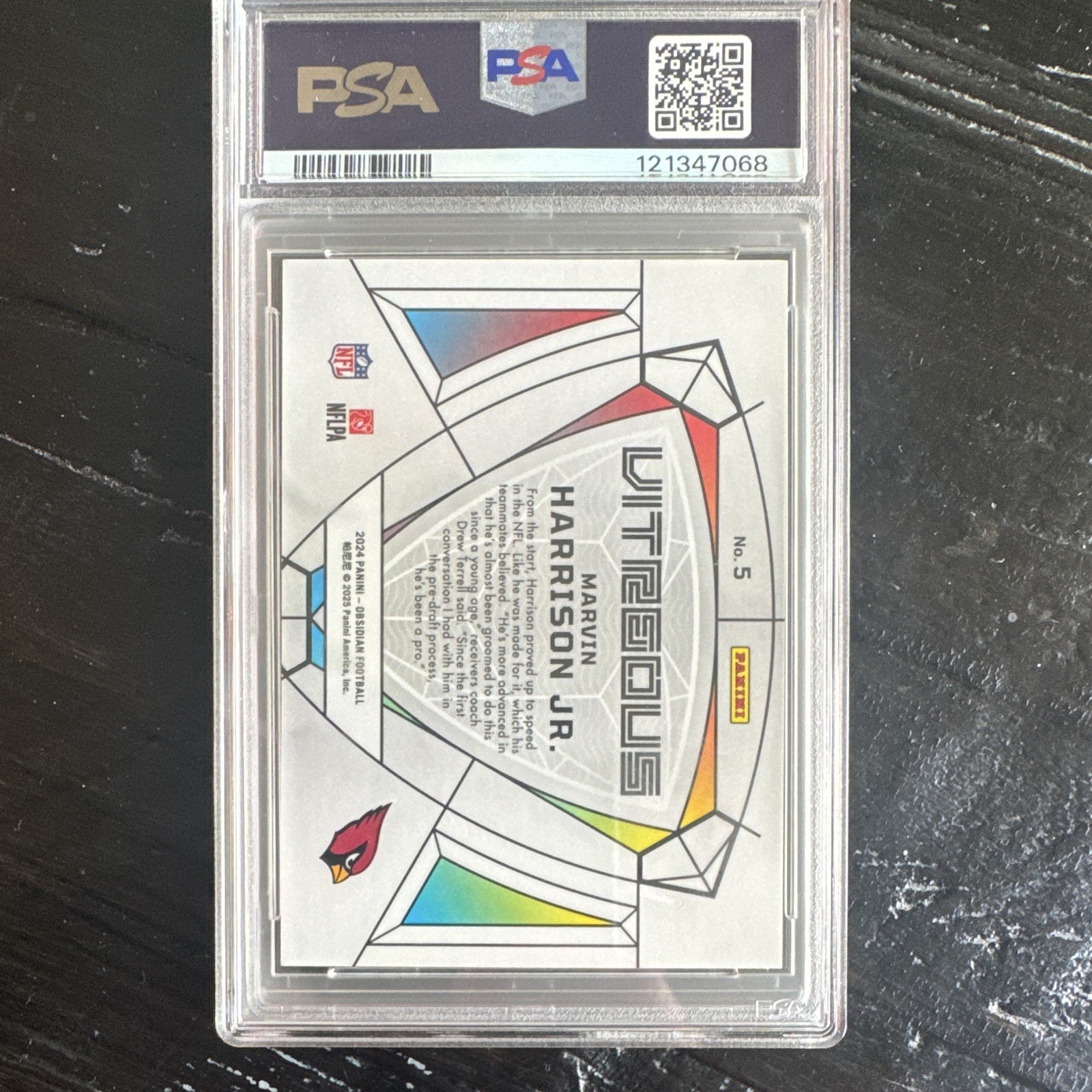 Panini 2024 Obsidian Marvin Harrison Jr. Cardinals Vitreous #5 RC PSA 9 view 2