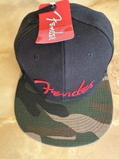 Fender Guitars Red Logo Black And Camo Flatbill Snapback Hat Cap OS