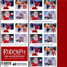 2014 USPS SHEET OF 20 FIRST CLASS LETTER STAMPS RUDOLPH THE RED-NOSED REIN 82&cent;