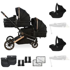 My Babiie MB33 Tandem Pushchair with 2 Infant Carriers - Rose Gold Black