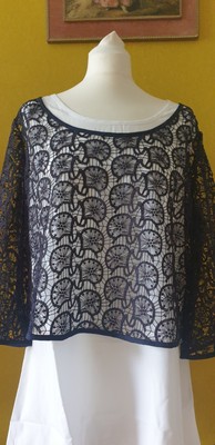 Damen Spitzen-Tunika Dunkelblau + Top Weiß Gr. 44