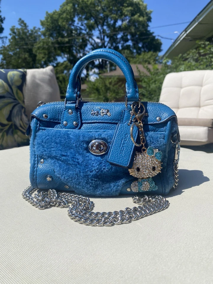 Coach 36478 Rhyder Satchel 18 – Shearling & Leather – Silver Peacock Blue RARE - Image 3 of 4