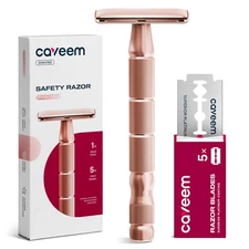Rose Gold Double-Edge Safety Razor, Single-Blade Razors with 5 Stainless Steel B