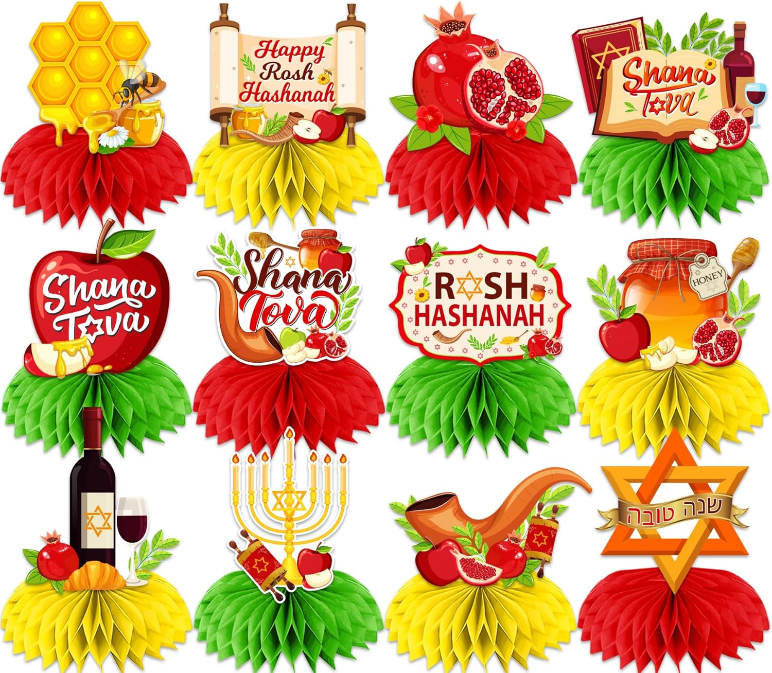 12Pcs Rosh Hashanah Honeycomb Centerpieces for Shana Tova Party Decor
