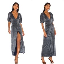 Maxi Abito Sarai Lovers + Friends Nuovo con etichette Manica Corta Velluto A Costine Acciaio Blu