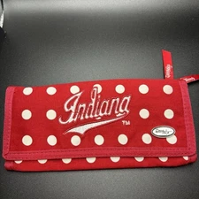 Donna Sharp Wallet Red w/white dots “ Indiana” Embroidered On Front-Zip And Snap