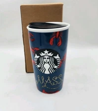 Starbucks Massachusetts Mass Lobster 12 Oz Travel Hot Cup Mug Lid Ceramic New