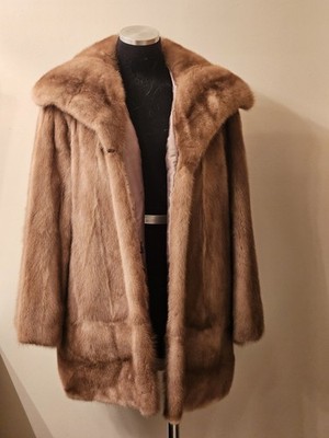 Mink Fur Coat Soft Slippery Satin Lining  Pockets Hook &Eye Clasp Embroidered 