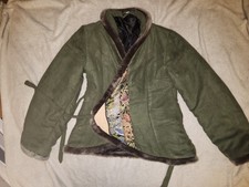 Women s Green Short Jacket S/M Faux Fur Trim ...