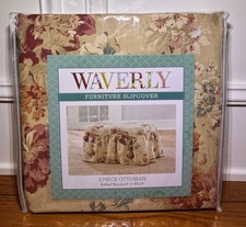 Waverly 2 Piece Ottoman Slipcover Ballad Bouquet in Blush 100 Cotton NEW 