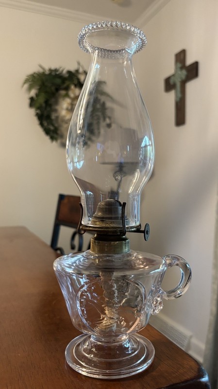 😍 1876 ANTIQUE EAPG NEW ENGLAND CENTENNIAL GLASS KEROSENE OIL FINGER LAMP 🔥