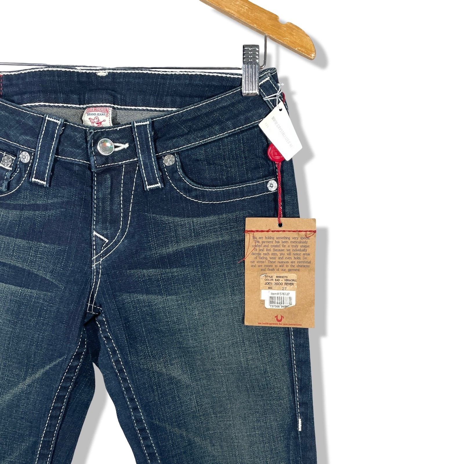 True Religion Joey Disco Fever Jeans Womens 27 Blue Crystal Flare Grunge NWT thumbnail 2