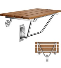 28" Foldable Wall Mounted Shower Seat Teak Wood Bath Bench Stainless Steel