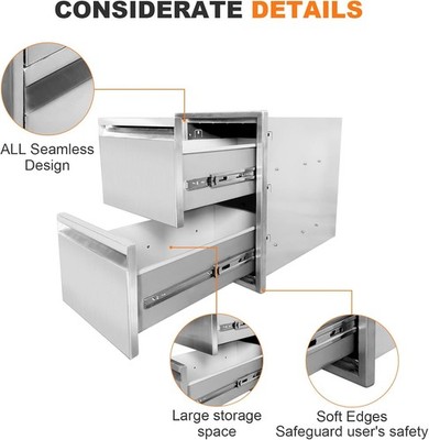 Stainless Steel BBQ Drawers Outdoor Kitchen 2-Layer Door Drawer BBQ Grills